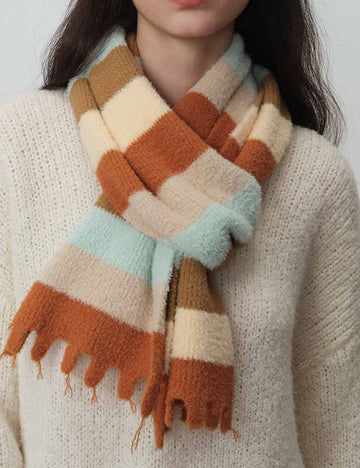 Striped Cozy Color Block Fringed Winter Scarf DP25F625