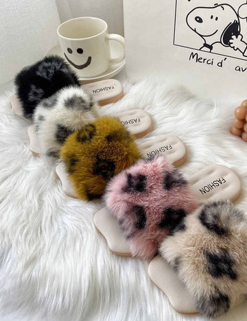 Fuzzy Faux Fur Leopard Print Slippers DP25F897