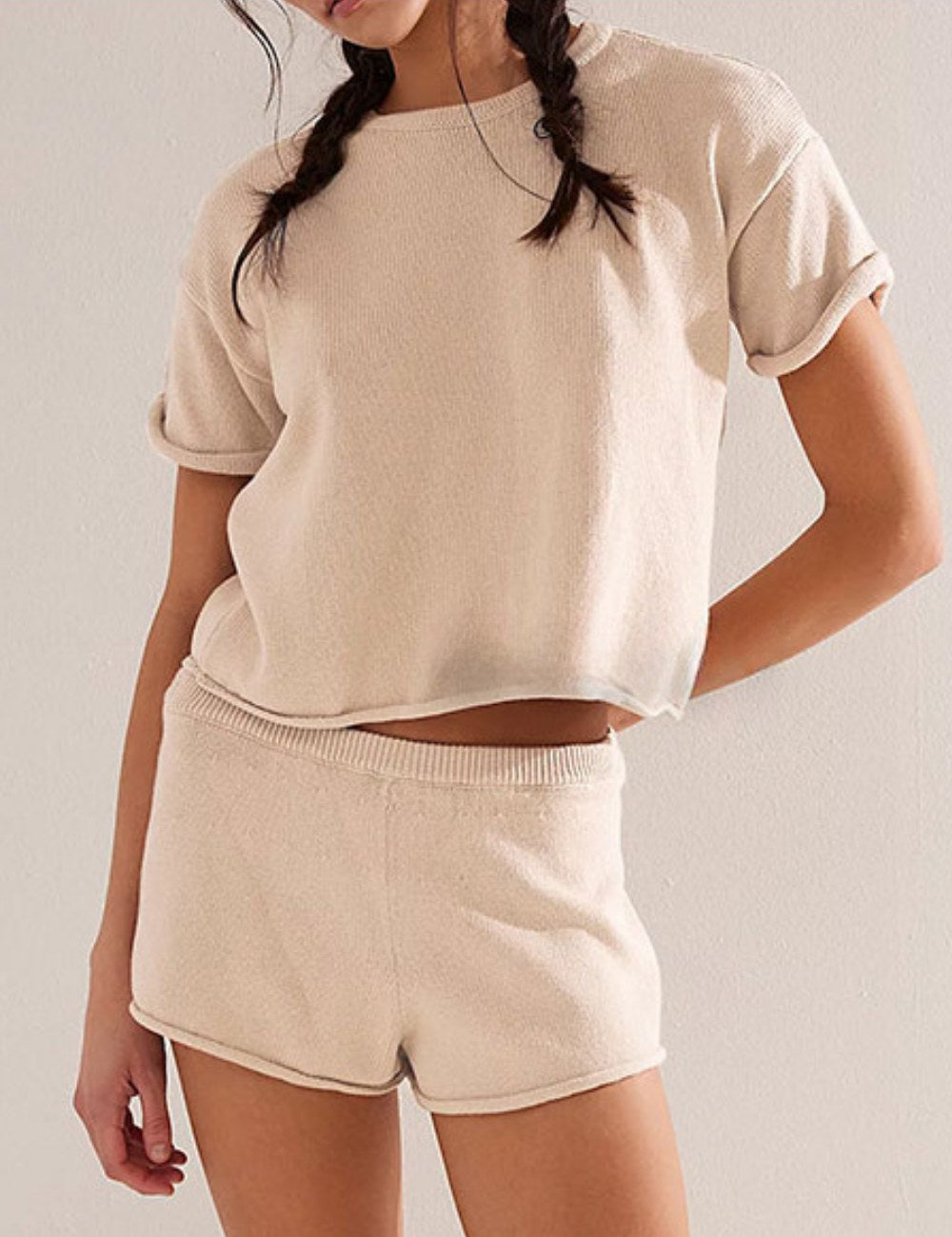 Casual Solid Color Top Short Knit Set DP25A934