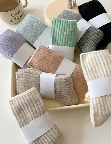 Solid Color Striped Thicken Plush Wool Crew Socks DP25H542