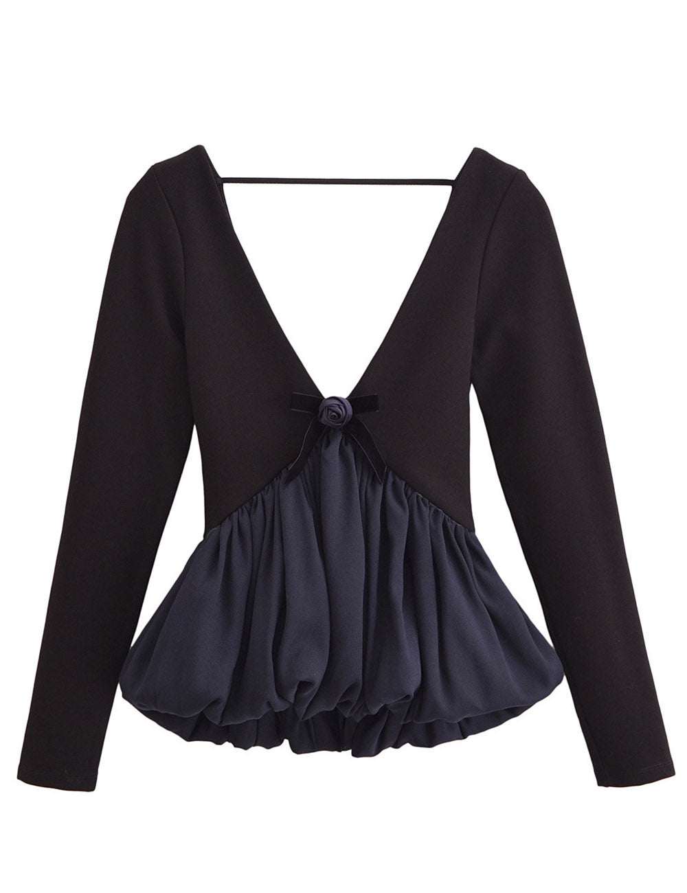 Minimalist V-Neck Backless Ruffle Hem Top DP25D869