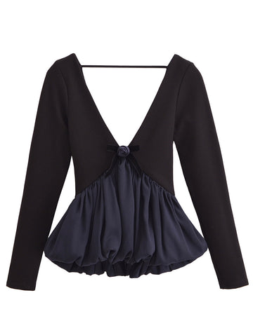 Minimalist V-Neck Backless Ruffle Hem Top DP25D869