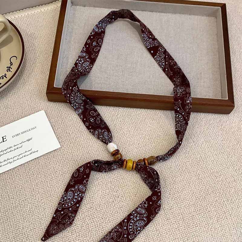 Retro Polka Dot Beaded Adjustable Scarf Necklace MK2BW6W6JNC234