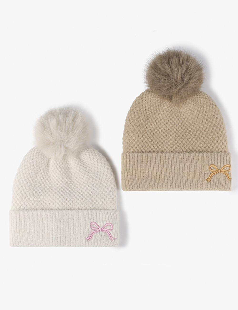 Cute Bow Embroidery Pom Pom Thicken Beanie DP25F647