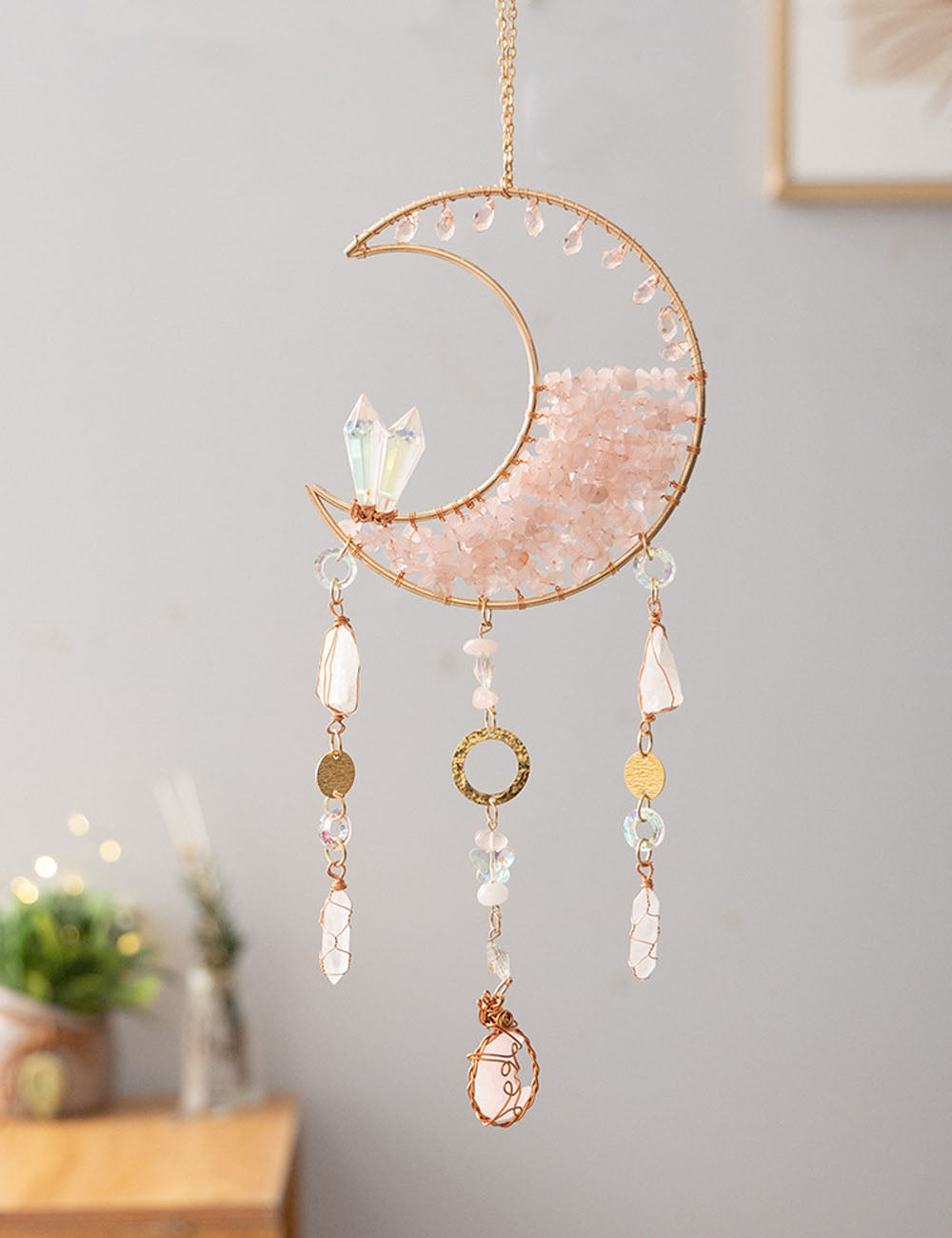 Pink Crystal Moon Suncatcher - DippedShop Wholesale - #3011