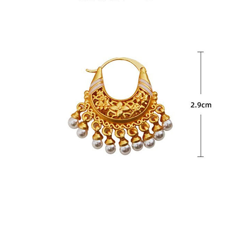 Bohemian Pearl Tassel Hoop Earrings - DippedShop Wholesale - #1571