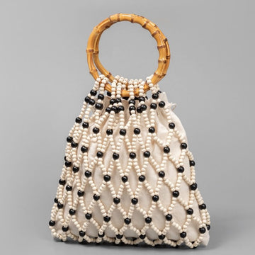 Color Block Handmade Wooden Bead Bag DP25B743