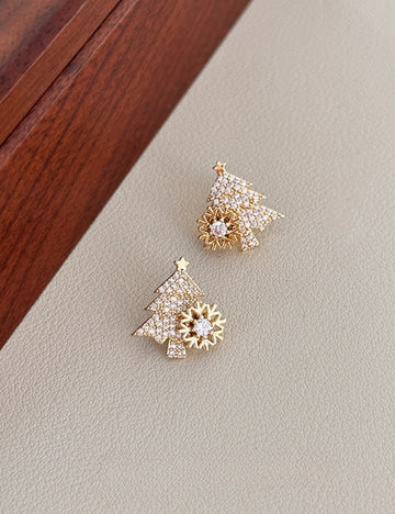 Christmas Tree Earrings Rhinestone Stud Earrings DPJE1901