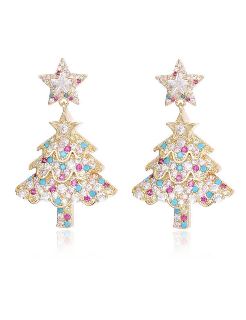 Colorful Zircon Christmas Tree Pendant Stud Earrings DPJE1906