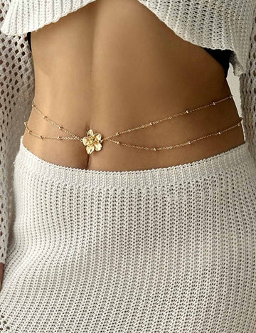 Sexy Flower Bead Double Layered Waist Chain 8ZA6JBC101T