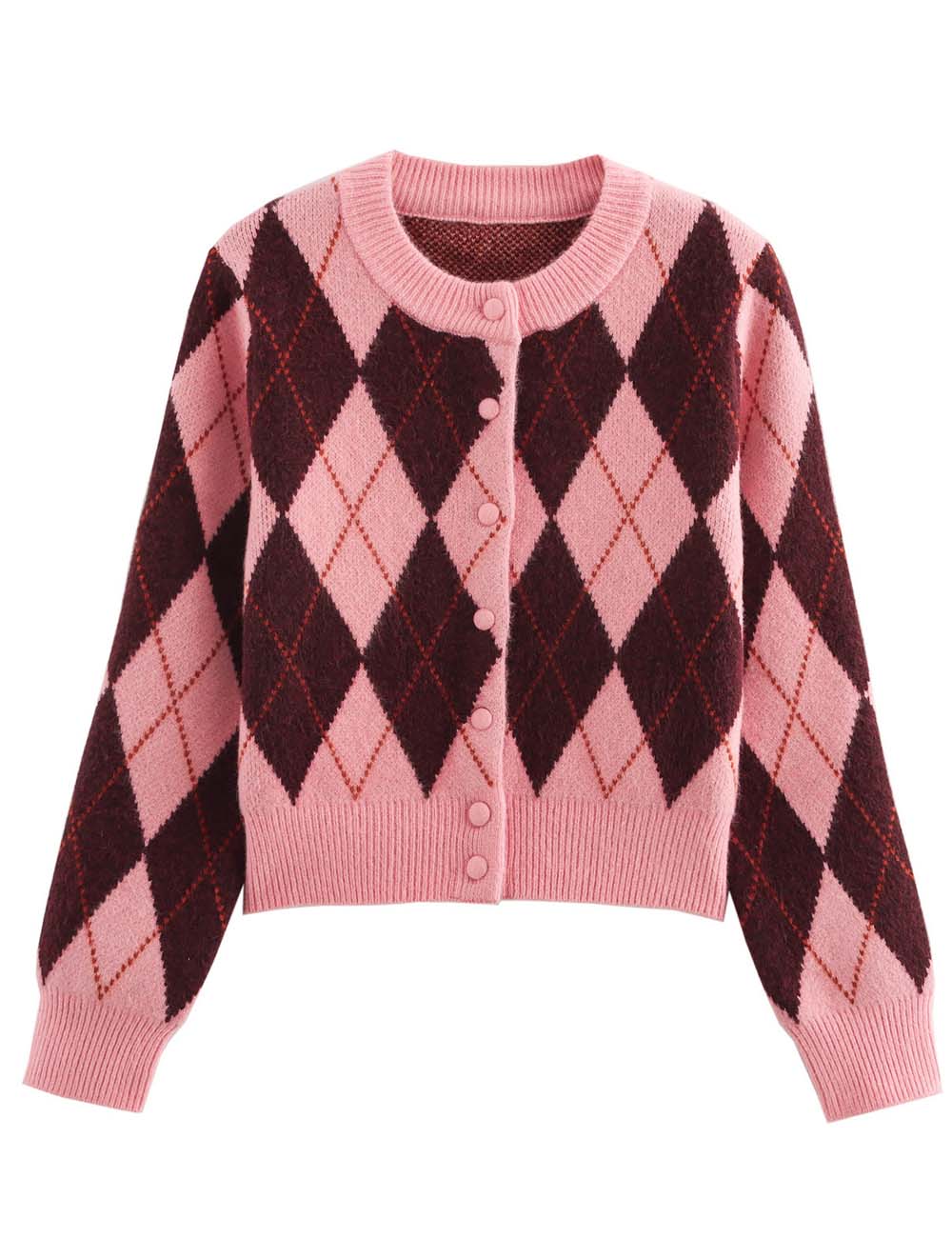 Vintage Diamond Checker Button Down Knit Cardigan DP25E526