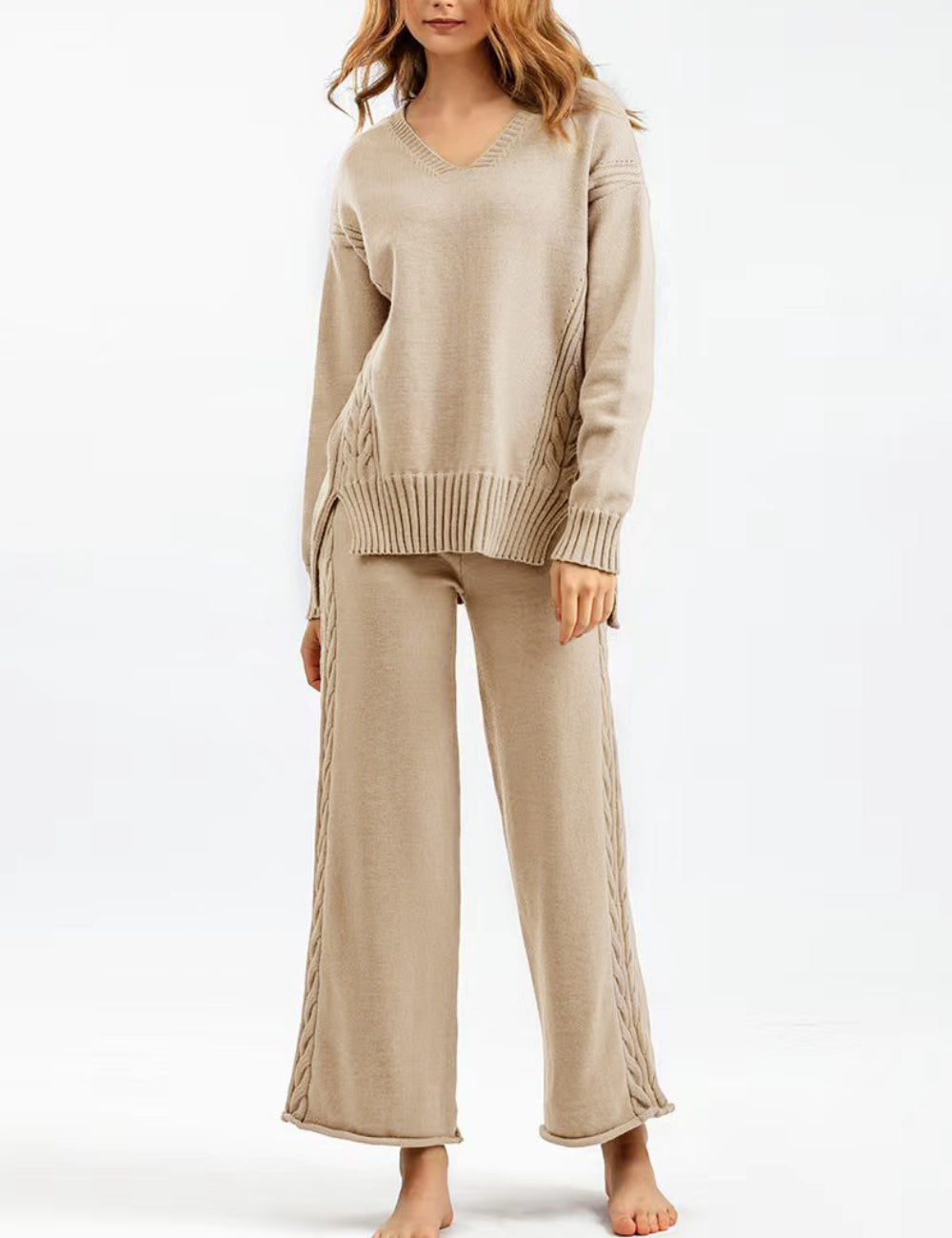 2+ V-Neck Side Split Knit Sets DPSP1314