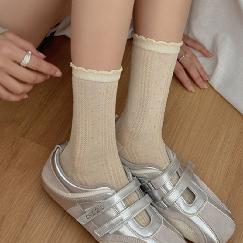 Solid Ruffled Crew Socks - DippedShop Wholesale - #5619