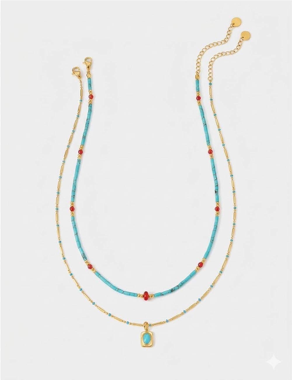 Retro Turquoise Beaded Chain Necklace - DippedShop Wholesale - #3363
