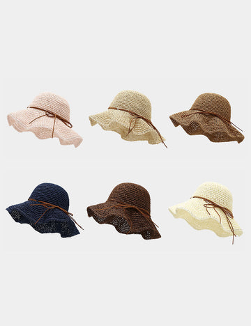 Bow Knot Hollow Crochet Straw Bucket Hat 8BK6HAT178L