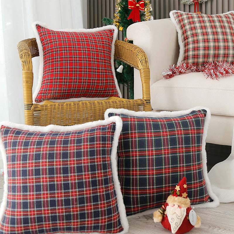 Simple Square Plaid Christmas Throw Pillow Case DP25H468