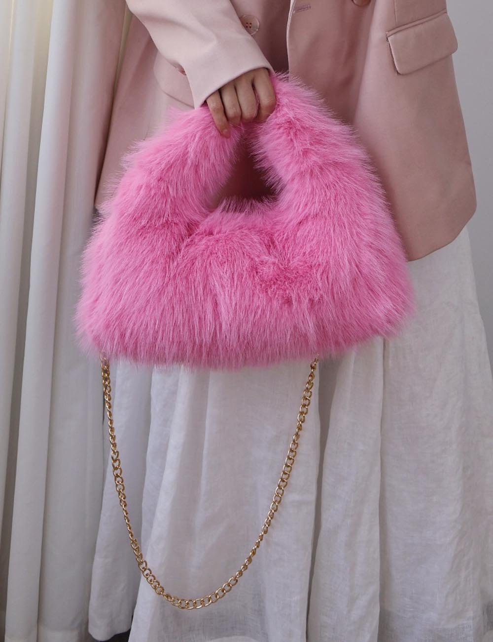 Solid Color Soft Fluffy Fur Tote Handbag DP25H580