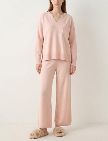2 Piece Solid V-Neck Sweater Wide-Leg Pants DP25H654