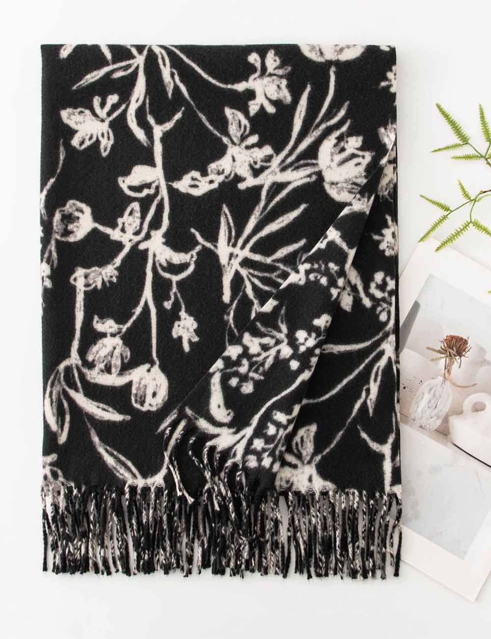 Floral Print Soft Fringed Thick Scarf DP25F599