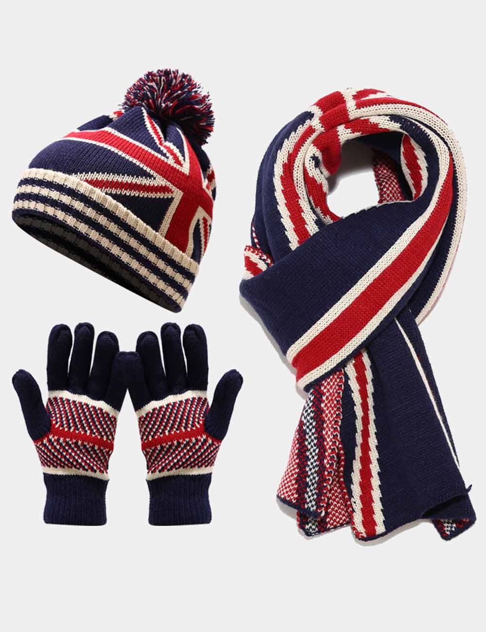 3 Pcs Winter Union Jack Scarf Hat Gloves Set DP25G719