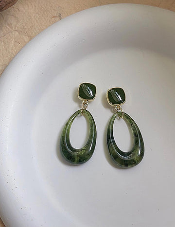 Green Geometric Resin Drop Dangle Earrings DP25E593