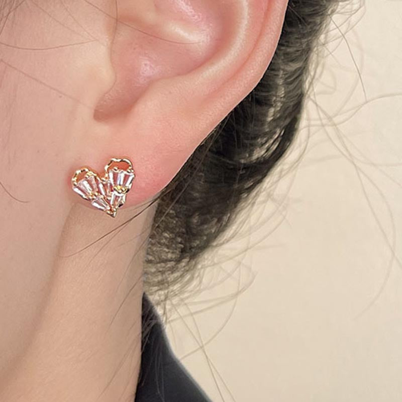 Shiny Zircon Heart Stud Earrings - DippedShop Wholesale - #7875