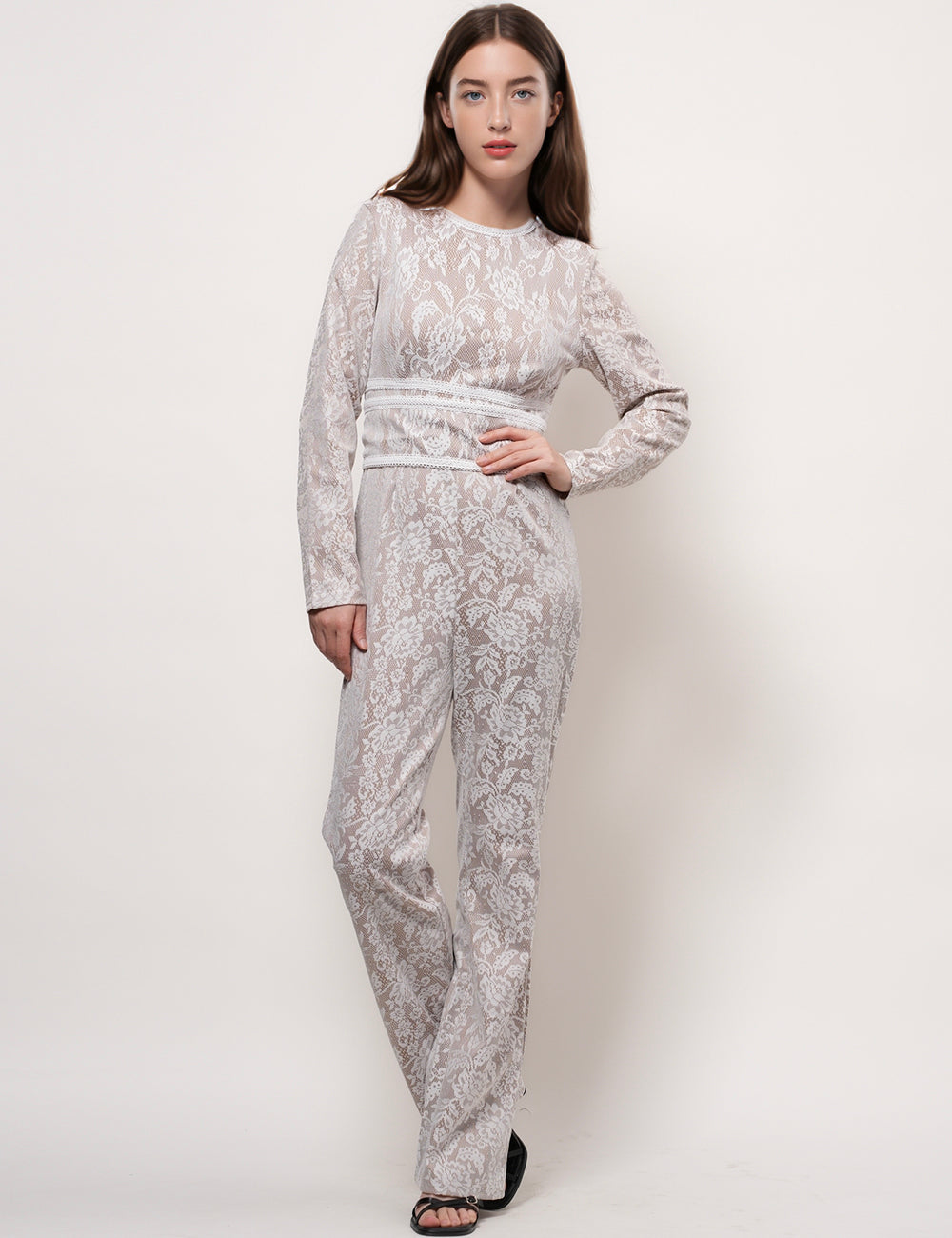 White Vintage Lace See Through Sexy Jumpsuit DPJ4915