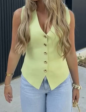 Knit Button Down Sleeveless V-Neck Tank Top DP25E913