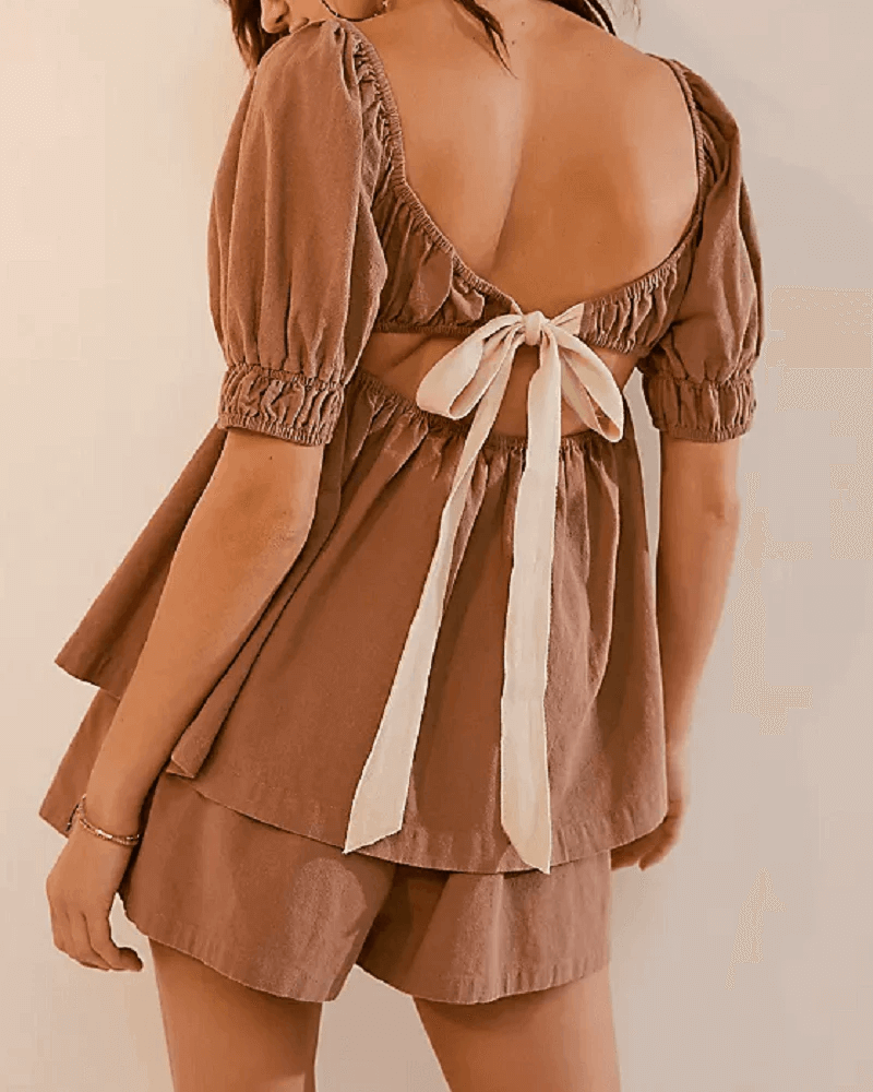 Puff Sleeve Top and Shorts Set - DippedShop Wholesale - #3411