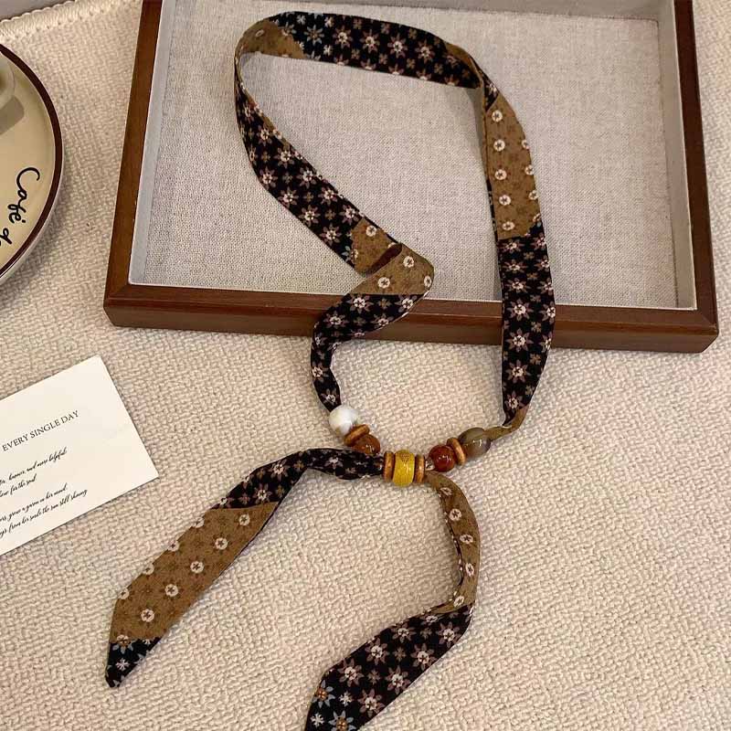 Retro Polka Dot Beaded Adjustable Scarf Necklace MK2BW6W6JNC234