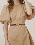 Casual Round Gold Buckle Skinny Leather Belt MK2LEEP6W6JBT31