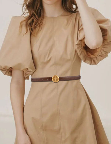 Casual Round Gold Buckle Skinny Leather Belt MK2LEEP6W6JBT31
