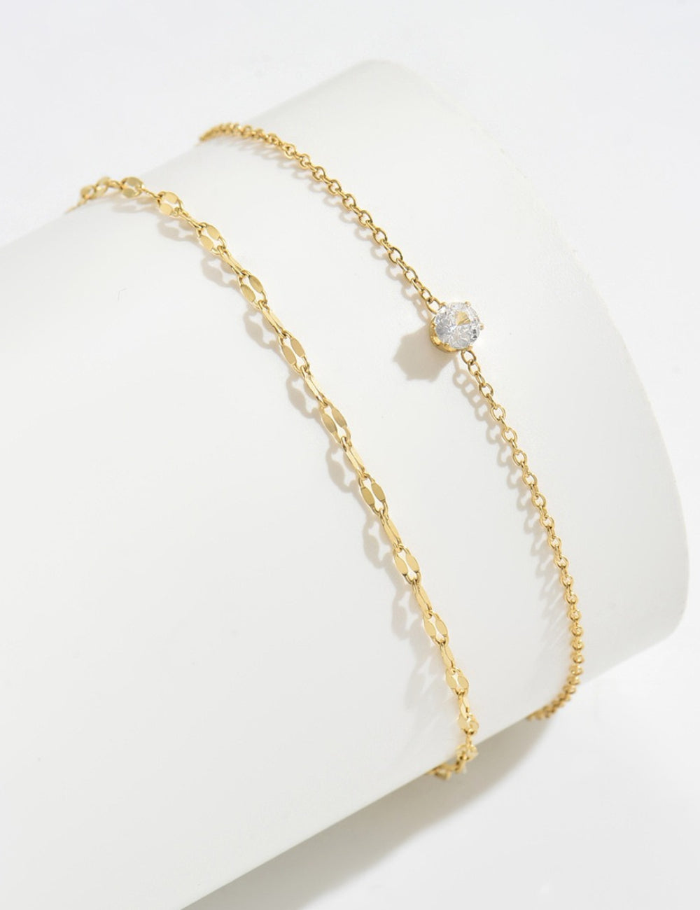 Minimalist Double Layer Sparking Rhinestones Chain Anklet 8ZA6JAB32L