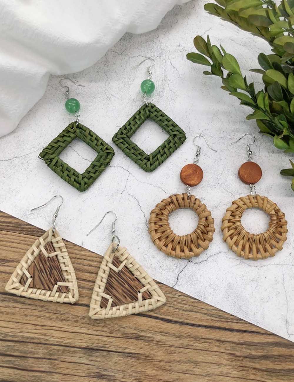 Rattan Dangle Earrings Beach - DippedShop Wholesale - #2195