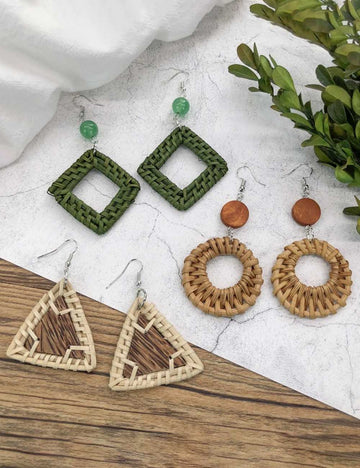 Rattan Dangle Earrings Beach - DippedShop Wholesale - #2195