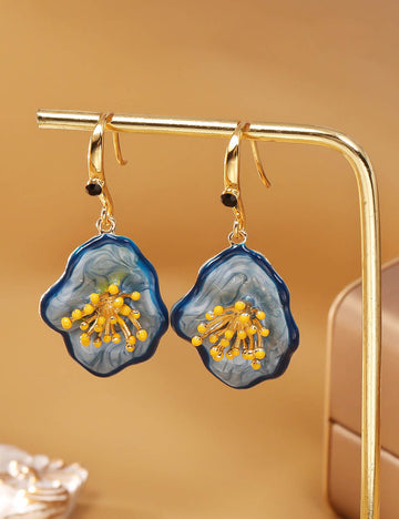 Retro Flower Enamel Dangle Earrings - DippedShop Wholesale - #8355