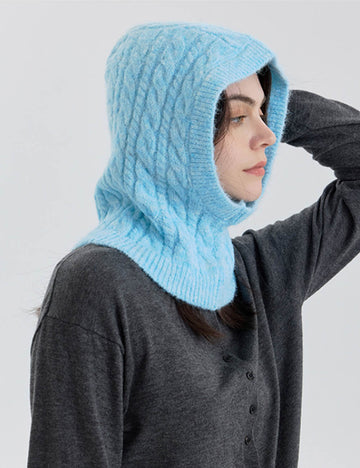 Trendy Cable Knit Wool Blend Balaclava Cap DP25H728