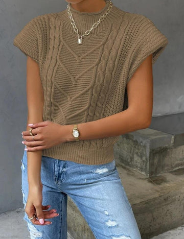 High Collar Twist Drop Shoulder Knit Vest DPT1406