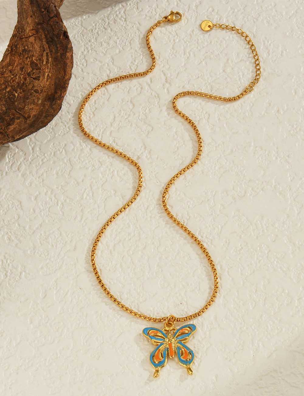 Colorful Enamel Butterfly Pendant Necklace DP25E788