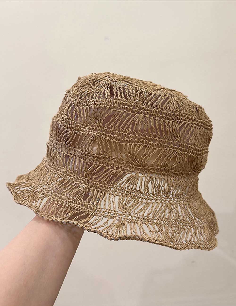 Minimalist Hollow Out Handwoven Straw Bucket Hat DP25E417