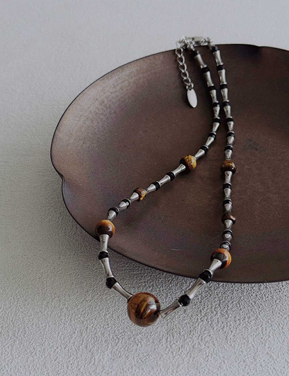 Retro Handmade Bamboo Tiger Eye Necklace DP25F839