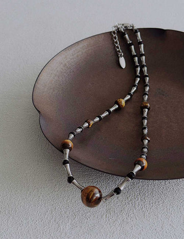 Retro Handmade Bamboo Tiger Eye Necklace DP25F839