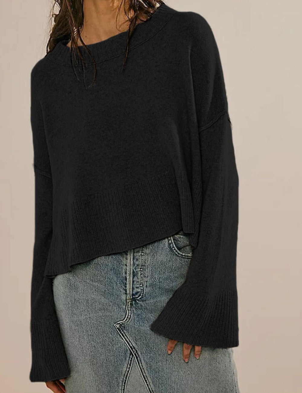 Solid Flared Sleeve Sweater - DippedShop Wholesale - #1971
