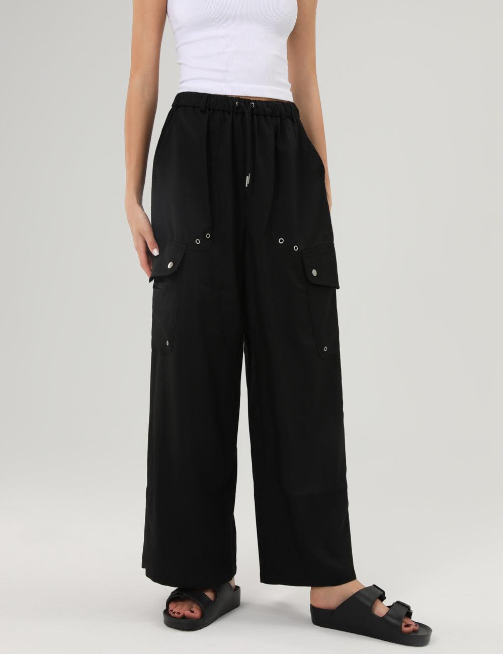 Black Wide Leg Pocket Pants DPP1649