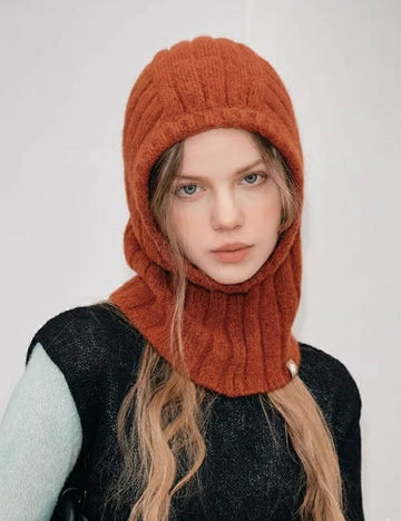 Trendy Wool Blend Hooded Balaclava Knit Beanie DP25H732