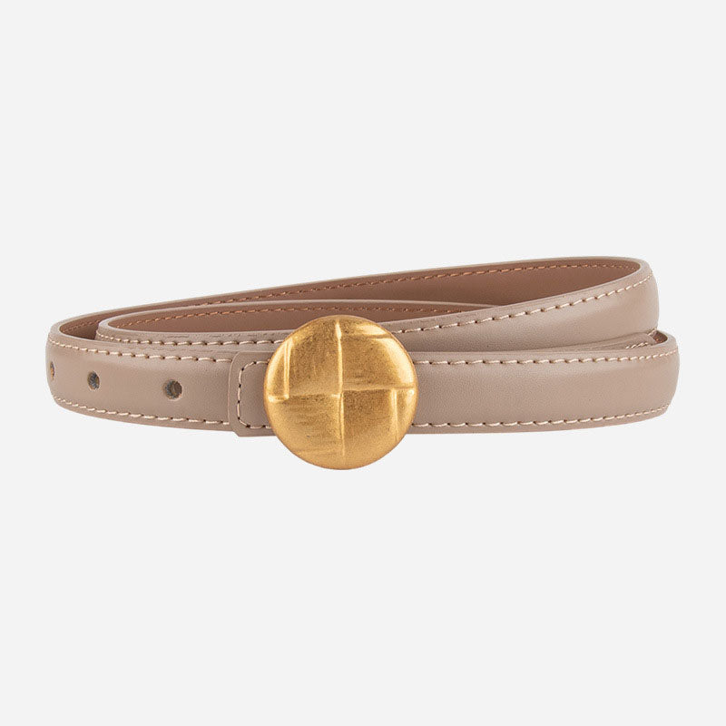 Casual Round Gold Buckle Skinny Leather Belt MK2LEEP6W6JBT31
