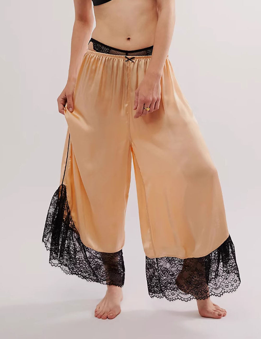 Casual Solid Color Lace Splice Satin Pants DP25D937