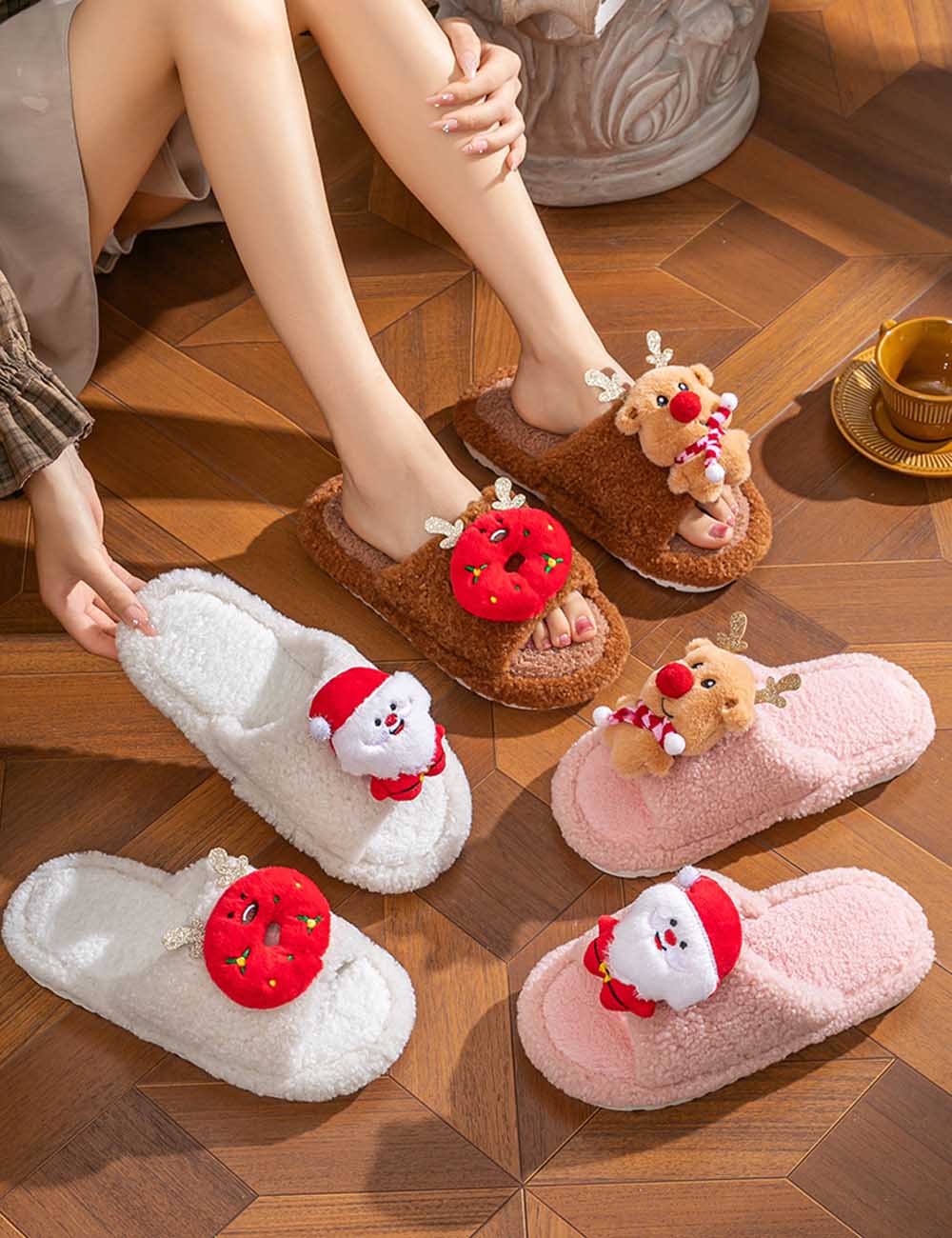 Soft Plush Fleece Open Toe Indoor Slippers DP25H481