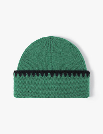 Minimalist Textured Cuffed Contrast Trim Knit Beanie DP25F642