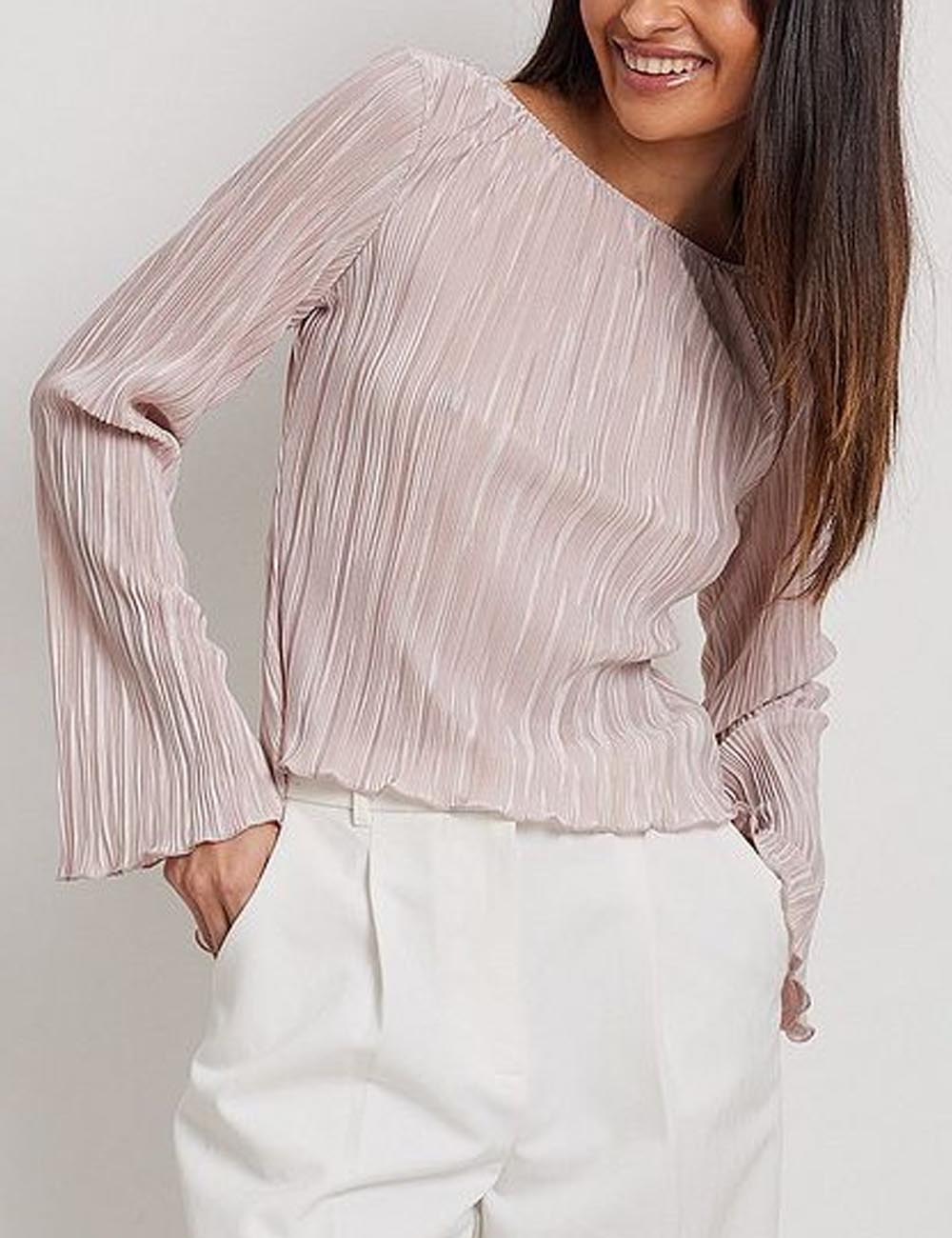 Elegant Ruched Flared Sleeve Back-Tie Top DP25E426